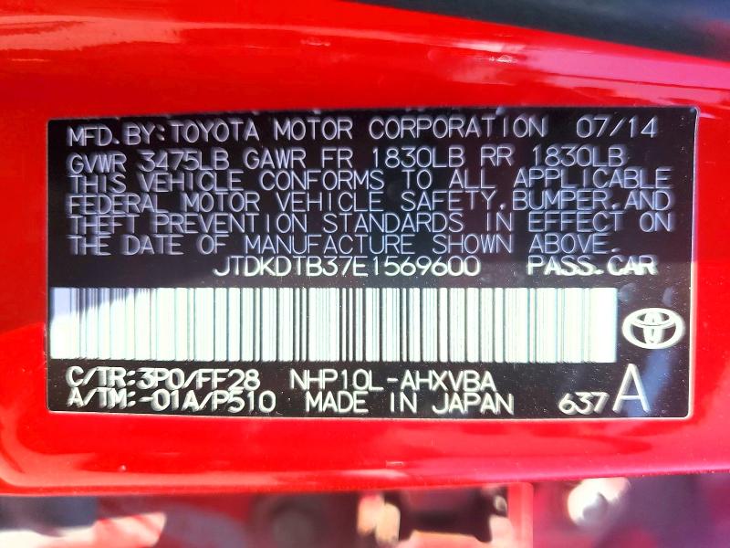 Продаж на аукціоні авто 2014 Toyota Prius C, vin: JTDKDTB37E1569600, номер лоту: 60932006