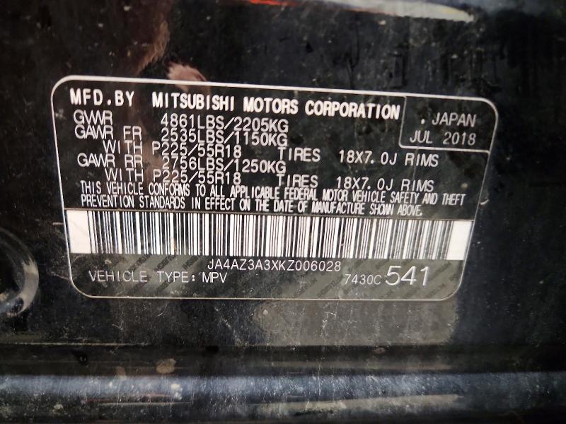 Продаж на аукціоні авто 2019 Mitsubishi Outlander, vin: JA4AZ3A3XKZ006028, номер лоту: 63019726
