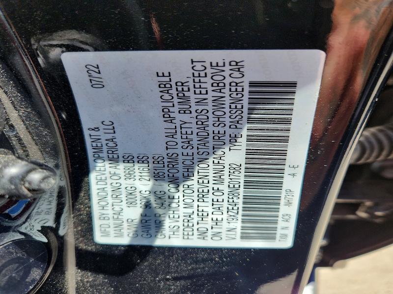 60524876 :رقم المزاد ، 19XZE4F58NE017582 vin ، 2022 Honda Insight مزاد بيع