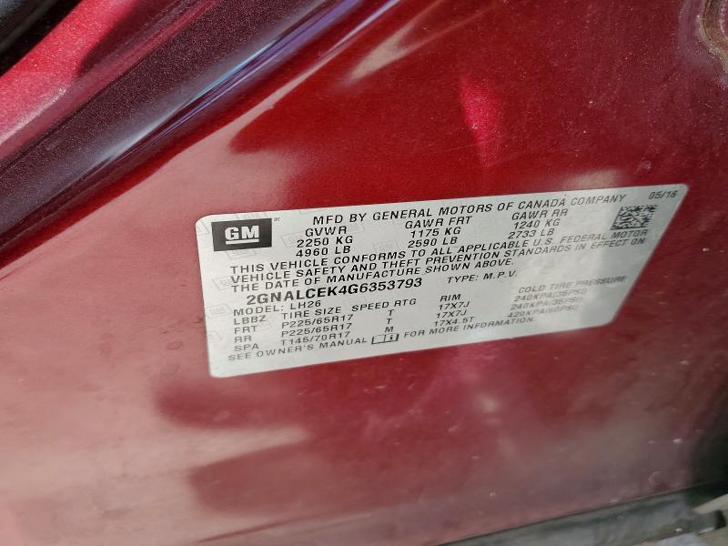 Aukcja sprzedaży 2016 Chevrolet Equinox, vin: 2GNALCEK4G6353793, numer aukcji: 85991335