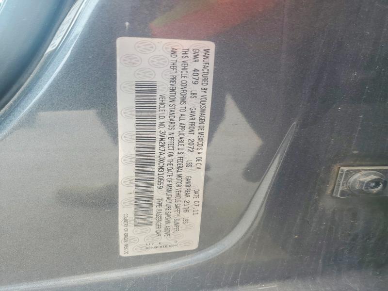 Aukcja sprzedaży 2012 Volkswagen Jetta, vin: 3VW2K7AJXCM310559, numer aukcji: 61880846
