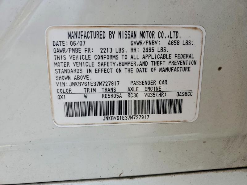 Aukcja sprzedaży 2007 Infiniti G35, vin: JNKBV61E37M727917, numer aukcji: 62469636