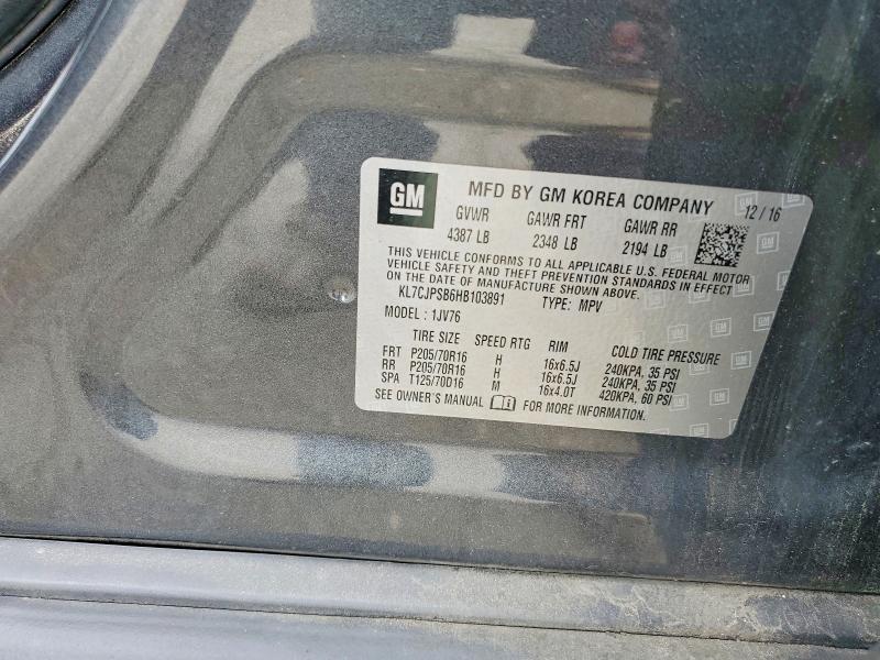 60430586 :رقم المزاد ، KL7CJPSB6HB103891 vin ، 2017 Chevrolet Trax مزاد بيع
