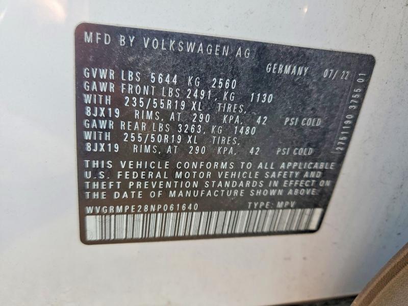 62691996 :رقم المزاد ، WVGRMPE28NP061640 vin ، 2022 Volkswagen Id.4 مزاد بيع