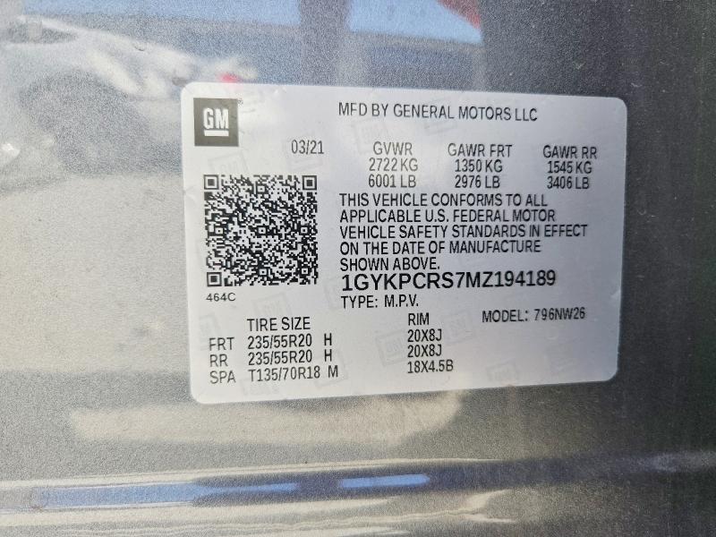 2021 Cadillac Xt6 მანქანა იყიდება აუქციონზე, vin: 1GYKPCRS7MZ194189, აუქციონის ნომერი: 61724306