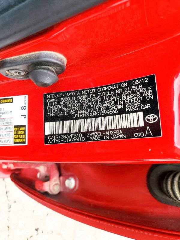 61602926 :رقم المزاد ، JTDKN3DU4C1599668 vin ، 2012 Toyota Prius مزاد بيع