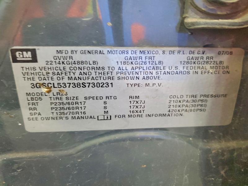62659836 :رقم المزاد ، 3GSCL53738S730231 vin ، 2008 Saturn Vue مزاد بيع