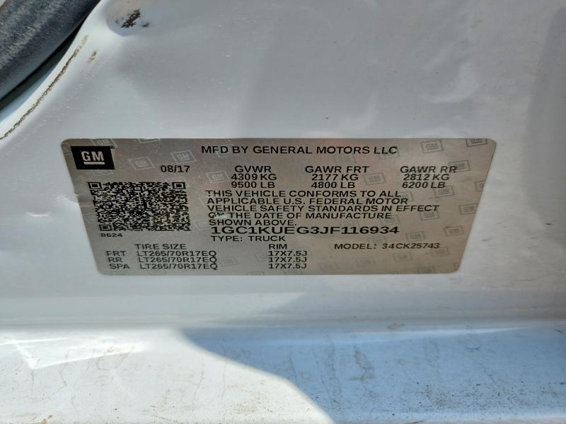 Aukcja sprzedaży 2018 Chevrolet Silverado, vin: 1GC1KUEG3JF116934, numer aukcji: 61004816