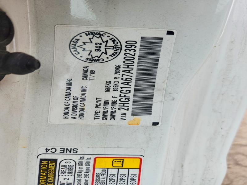 Aukcja sprzedaży 2010 Honda Civic, vin: 2HGFG1A67AH002390, numer aukcji: 60396646