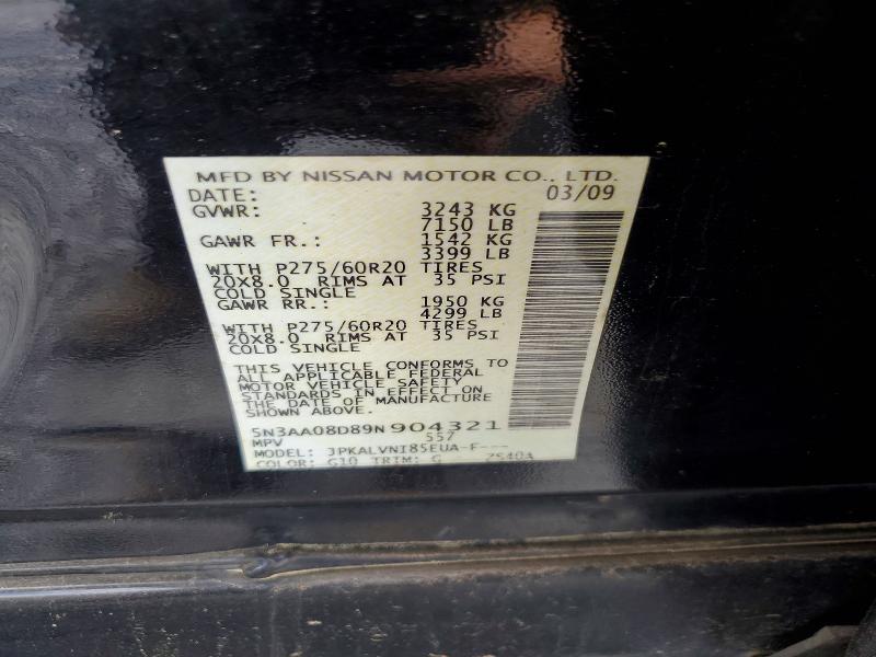 2009 Infiniti Qx56 მანქანა იყიდება აუქციონზე, vin: 5N3AA08D89N904321, აუქციონის ნომერი: 61956596