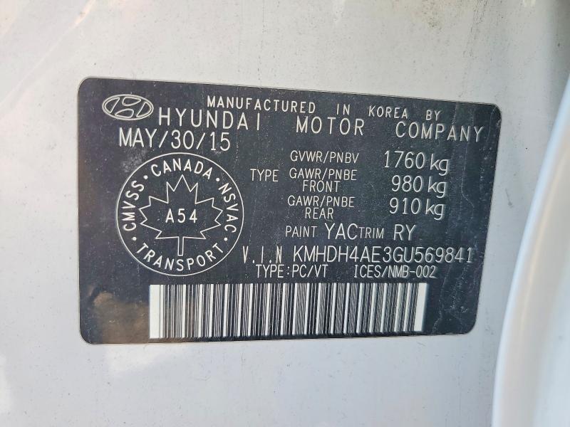 Продаж на аукціоні авто 2016 Hyundai Elantra, vin: KMHDH4AE3GU569841, номер лоту: 62458516