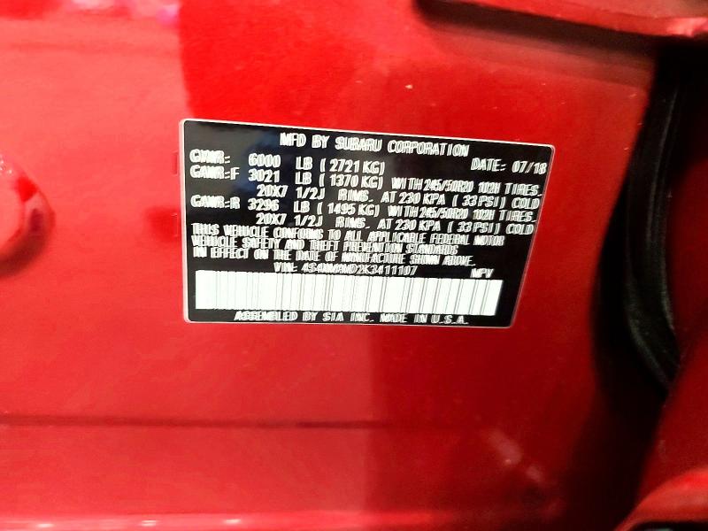 59332546 :رقم المزاد ، 4S4WMAMD2K3411107 vin ، 2019 Subaru Ascent مزاد بيع