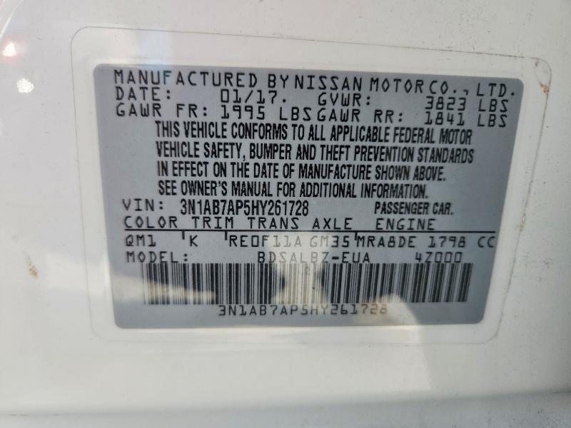 2017 Nissan Sentra მანქანა იყიდება აუქციონზე, vin: 3N1AB7AP5HY261728, აუქციონის ნომერი: 63246116
