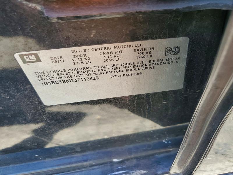 2018 Chevrolet Cruze მანქანა იყიდება აუქციონზე, vin: 1G1BC5SM2J7113429, აუქციონის ნომერი: 60517886