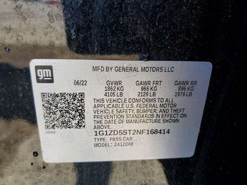 63589506 :رقم المزاد ، 1G1ZD5ST2NF168414 vin ، 2022 Chevrolet Malibu مزاد بيع