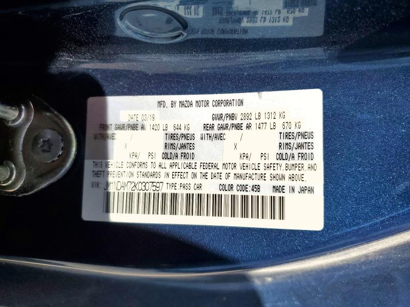 Aukcja sprzedaży 2019 Mazda Mx-5 Miata, vin: JM1NDAM72K0307597, numer aukcji: 58937836