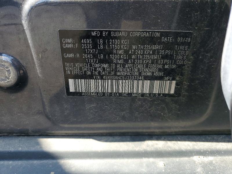 Продажа на аукционе авто 2018 Subaru Outback, vin: 4S4BSAHC5J3337346, номер лота: 61480846