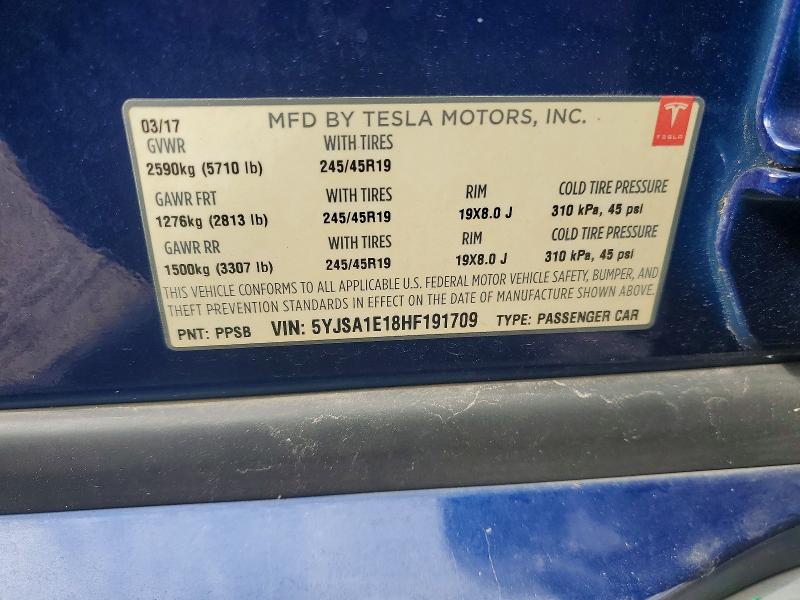 Продаж на аукціоні авто 2017 Tesla Model S, vin: 5YJSA1E18HF191709, номер лоту: 60474696