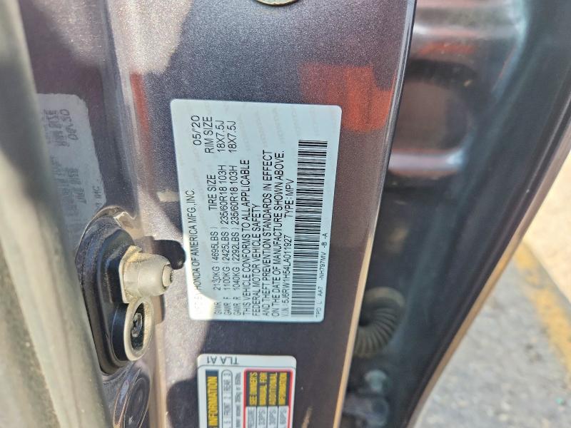 2020 Honda Cr-v მანქანა იყიდება აუქციონზე, vin: 5J6RW1H54LA011927, აუქციონის ნომერი: 60926676