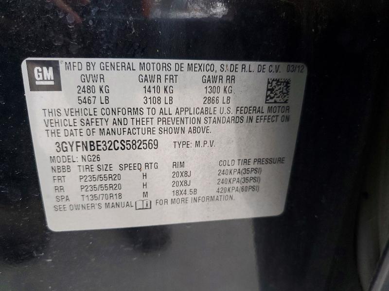 Aukcja sprzedaży 2012 Cadillac Srx, vin: 3GYFNBE32CS582569, numer aukcji: 62216416