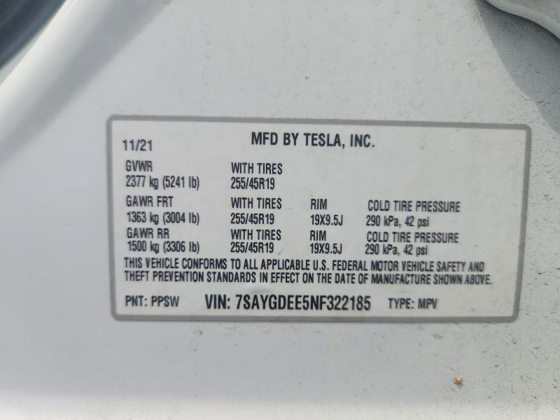 Aukcja sprzedaży 2022 Tesla Model Y, vin: 7SAYGDEE5NF322185, numer aukcji: 62829486