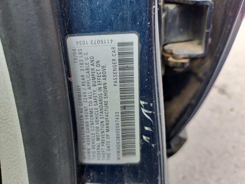 60827716 :رقم المزاد ، WVWAD63B85E067433 vin ، 2005 Volkswagen Passat مزاد بيع