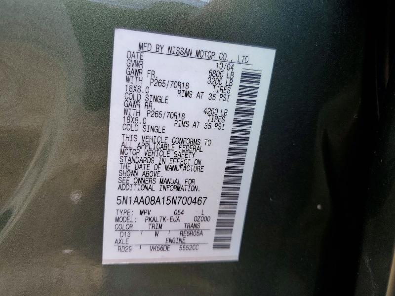 Aukcja sprzedaży 2005 Nissan Armada, vin: 5N1AA08A15N700467, numer aukcji: 59875666