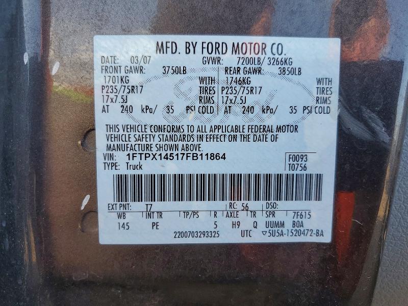 Продаж на аукціоні авто 2007 Ford F150, vin: 1FTPX14517FB11864, номер лоту: 61409416