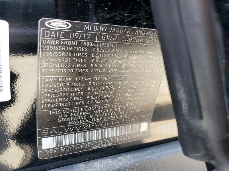 Aukcja sprzedaży 2017 Land Rover Range Rover Sport, vin: SALWV2FV0HA168570, numer aukcji: 59841106