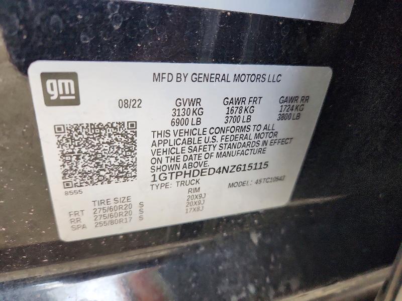 58998316 :رقم المزاد ، 1GTPHDED4NZ615115 vin ، 2022 Gmc Siera15002wd مزاد بيع