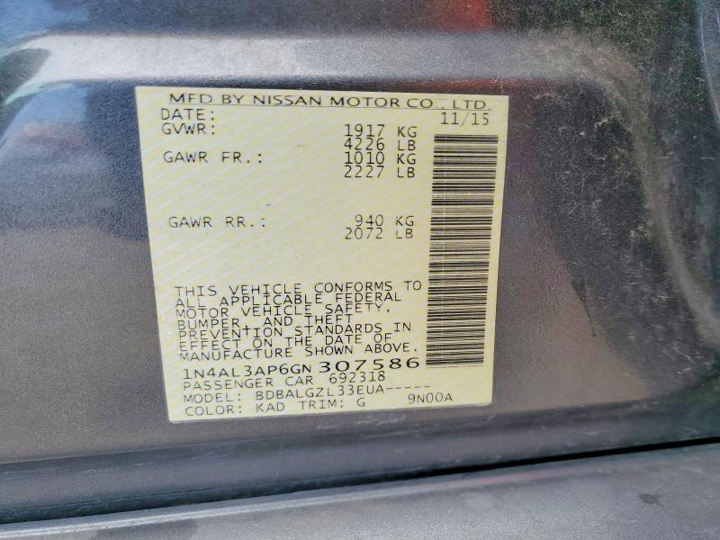 2016 Nissan Altima მანქანა იყიდება აუქციონზე, vin: 1N4AL3AP6GN307586, აუქციონის ნომერი: 60028466