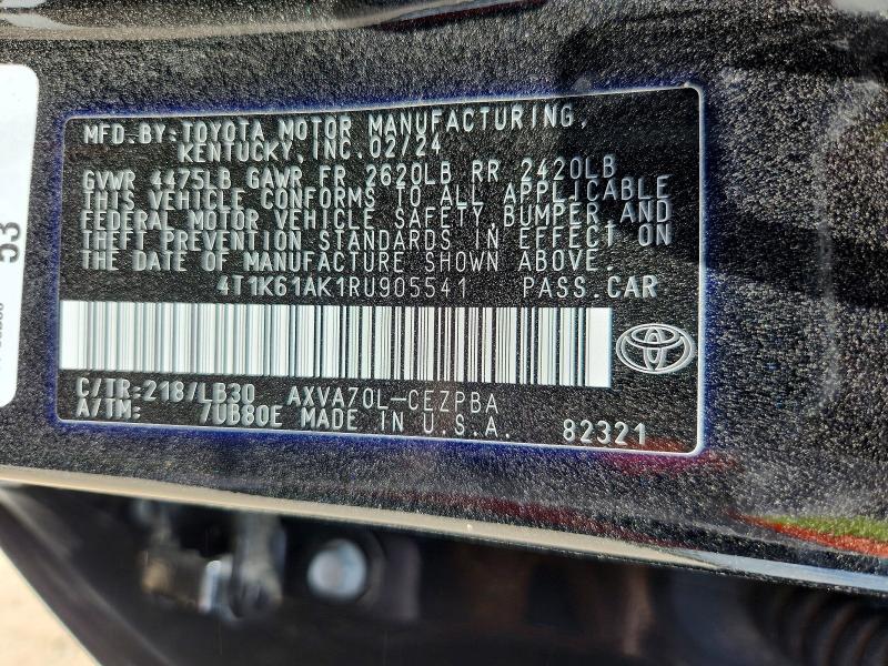 2024 Toyota Camry მანქანა იყიდება აუქციონზე, vin: 4T1K61AK1RU905541, აუქციონის ნომერი: 60248096