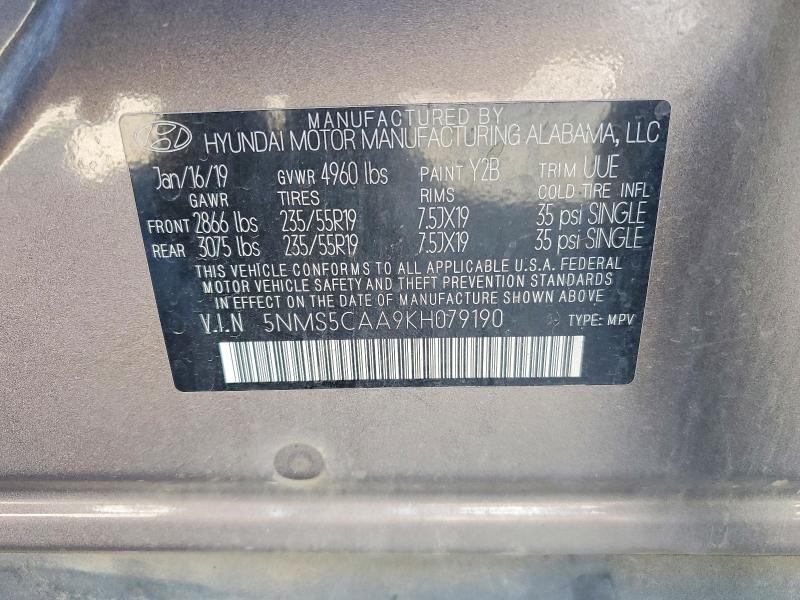 Продаж на аукціоні авто 2019 Hyundai Santa Fe, vin: 5NMS5CAA9KH079190, номер лоту: 63402306