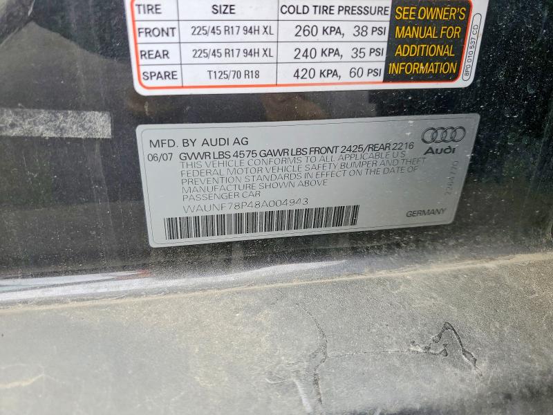 Aukcja sprzedaży 2008 Audi A3, vin: WAUNF78P48A004943, numer aukcji: 61712516