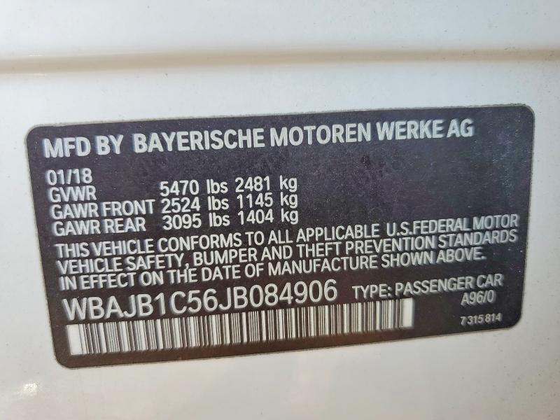 2018 Bmw 530xe მანქანა იყიდება აუქციონზე, vin: WBAJB1C56JB084906, აუქციონის ნომერი: 60845126
