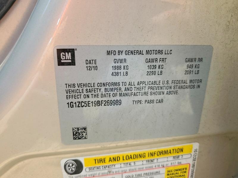 60897956 :رقم المزاد ، 1G1ZC5E19BF269989 vin ، 2011 Chevrolet Malibu مزاد بيع