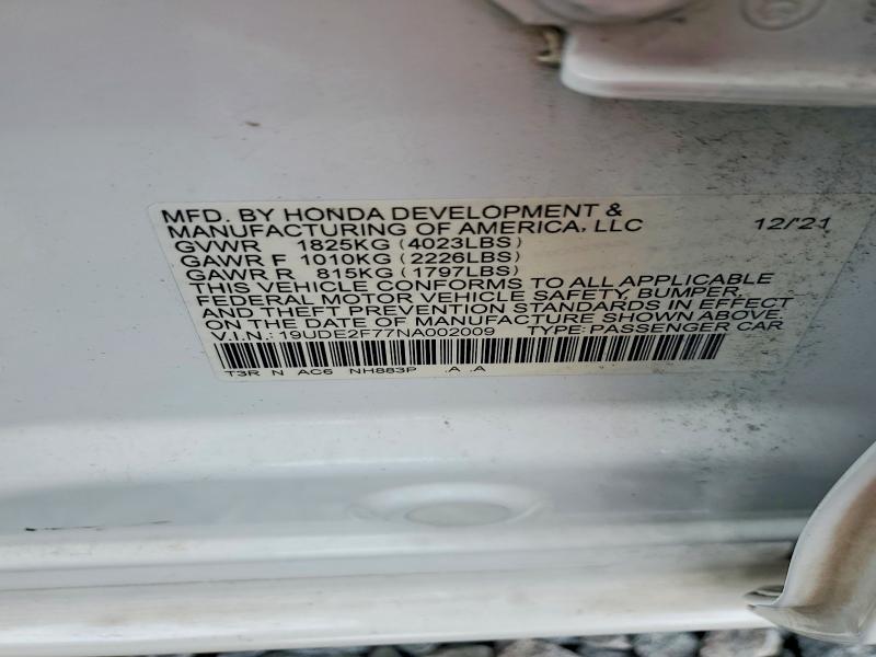 62021786 :رقم المزاد ، 19UDE2F77NA002009 vin ، 2022 Acura Ilx مزاد بيع