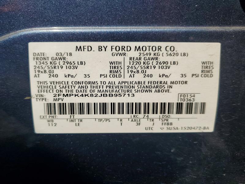 63384826 :رقم المزاد ، 2FMPK4K82JBB95713 vin ، 2018 Ford Edge مزاد بيع