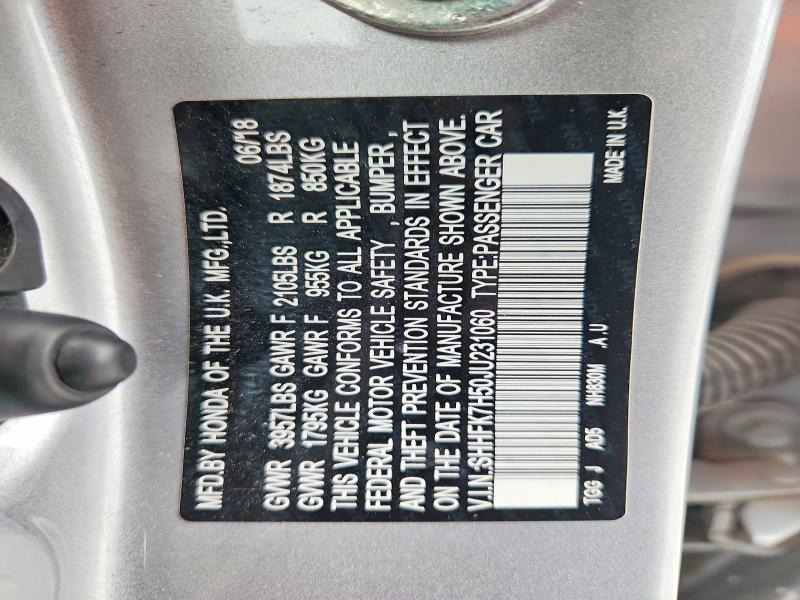 Продаж на аукціоні авто 2018 Honda Civic, vin: SHHFK7H50JU231060, номер лоту: 61499116