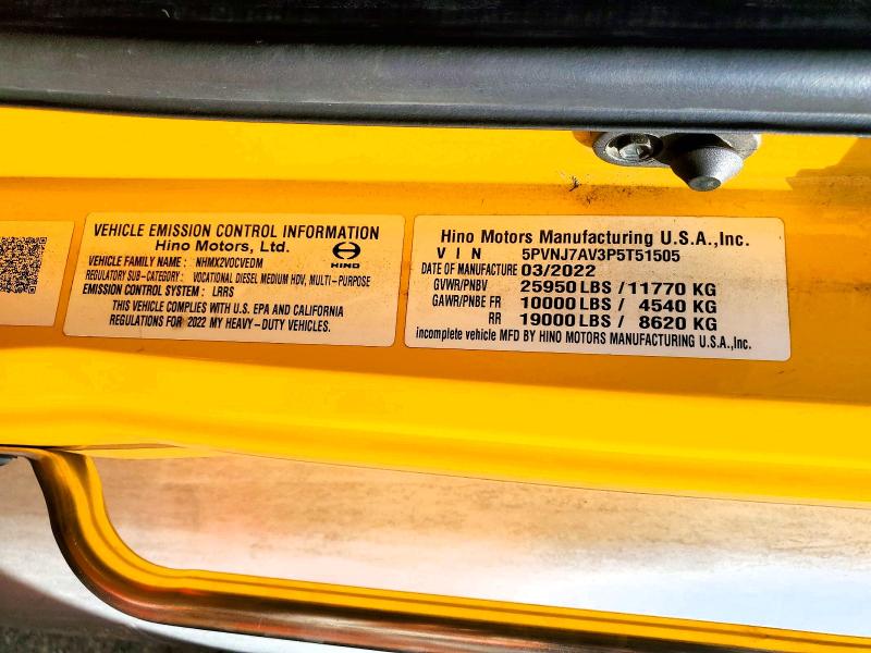 59711676 :رقم المزاد ، 5PVNJ7AV3P5T51505 vin ، 2023 Hino Hino L6 مزاد بيع