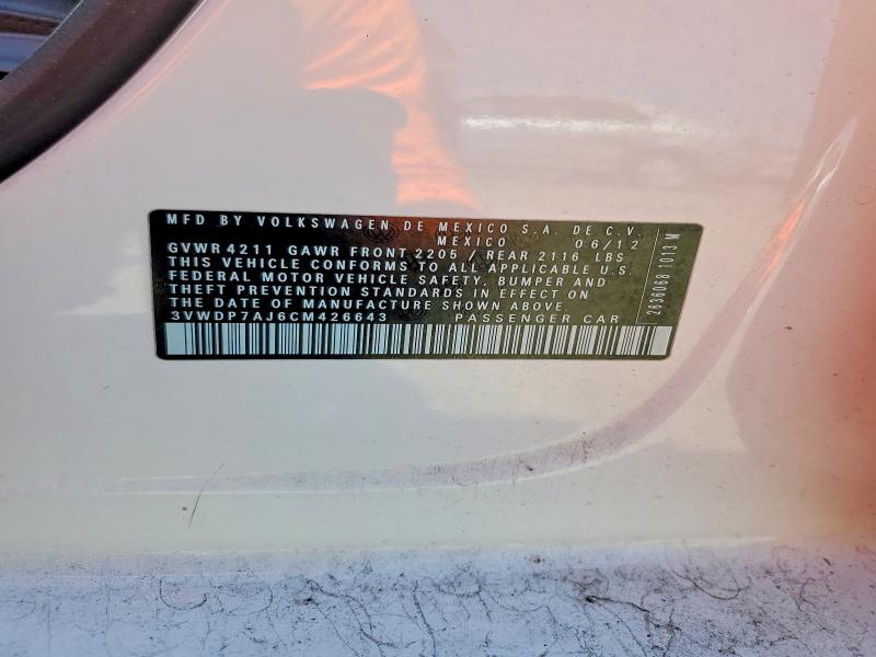 Aukcja sprzedaży 2012 Volkswagen Jetta, vin: 3VWDP7AJ6CM426643, numer aukcji: 58157906