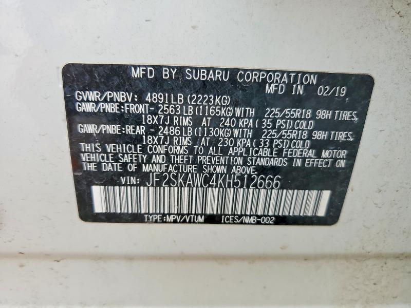 Продаж на аукціоні авто 2019 Subaru Forester, vin: JF2SKAWC4KH512666, номер лоту: 62857746