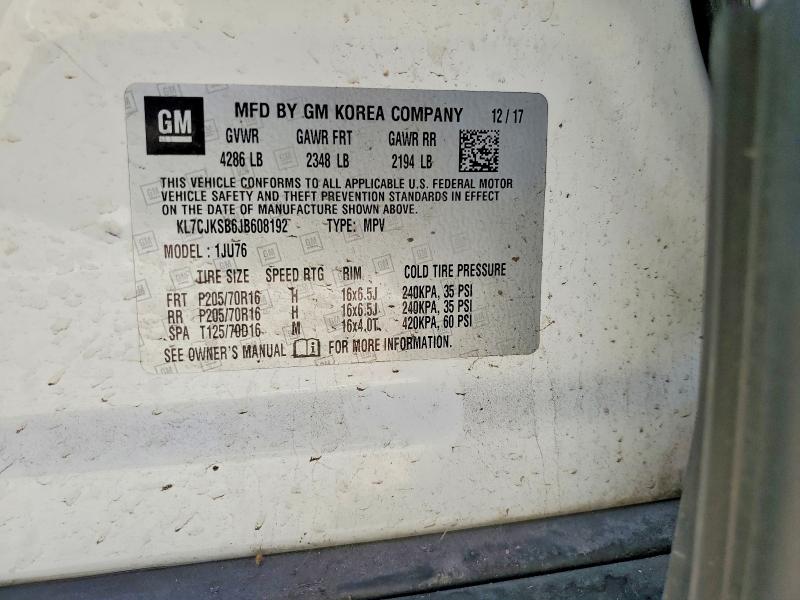 60130106 :رقم المزاد ، KL7CJKSB6JB608192 vin ، 2018 Chevrolet Trax مزاد بيع