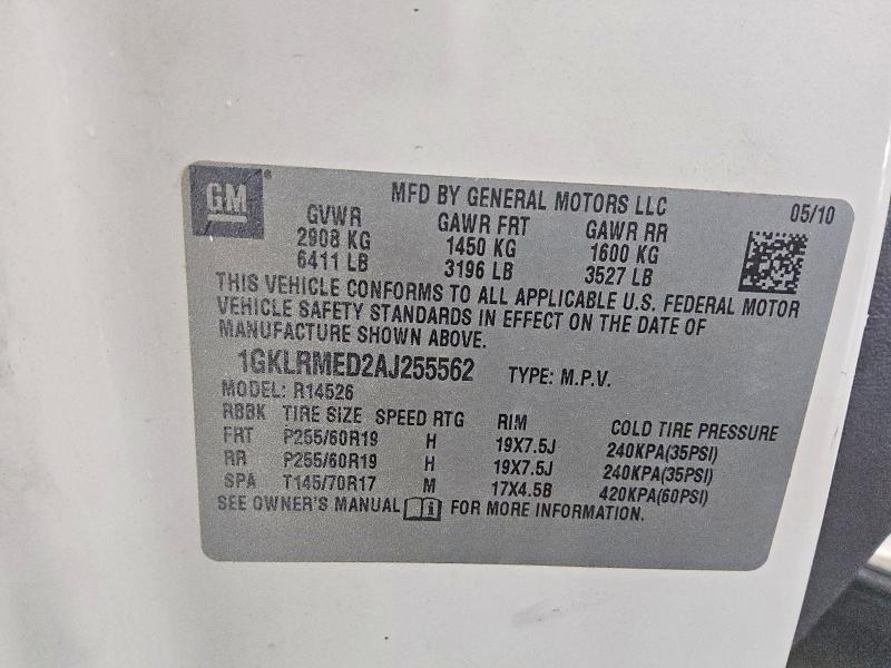 58656626 :رقم المزاد ، 1GKLRMED2AJ255562 vin ، 2010 Gmc Acadia مزاد بيع