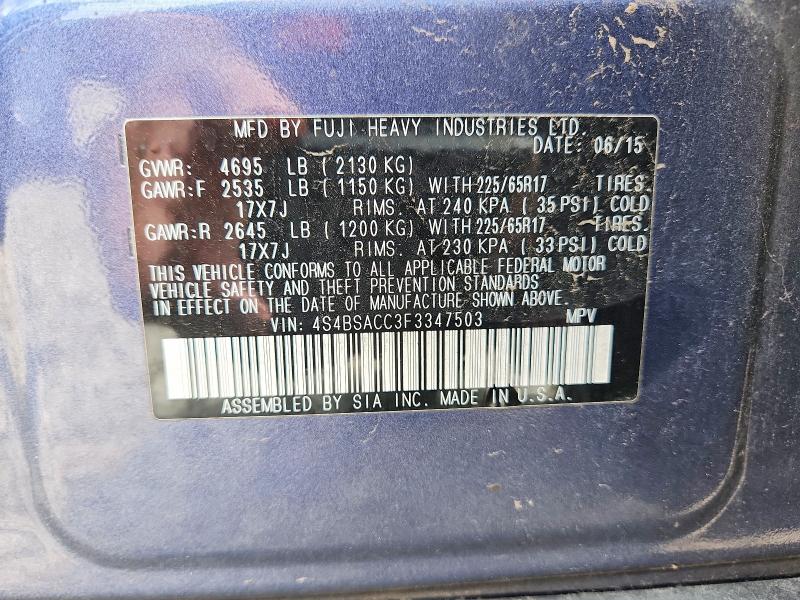 61053876 :رقم المزاد ، 4S4BSACC3F3347503 vin ، 2015 Subaru Outback مزاد بيع