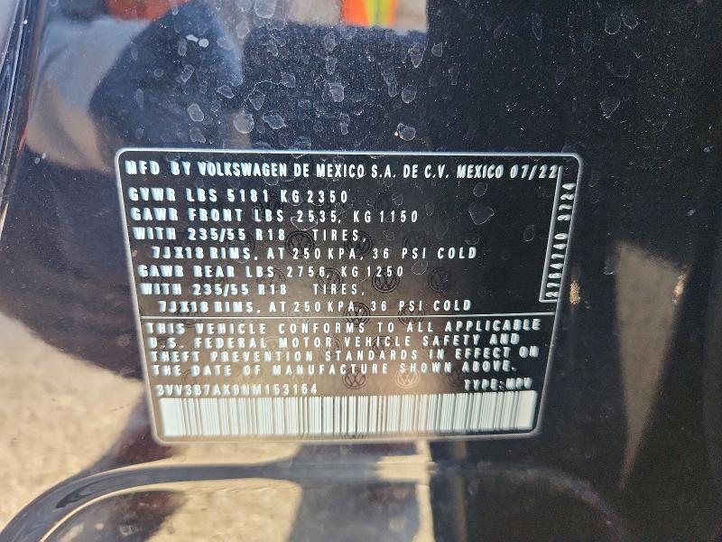 62505236 :رقم المزاد ، 3VV3B7AX9NM153154 vin ، 2022 Volkswagen Tiguan مزاد بيع