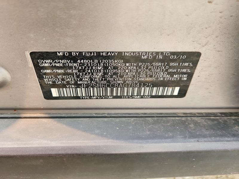 Продаж на аукціоні авто 2010 Subaru Forester, vin: JF2SH6CC8AG784125, номер лоту: 61009276