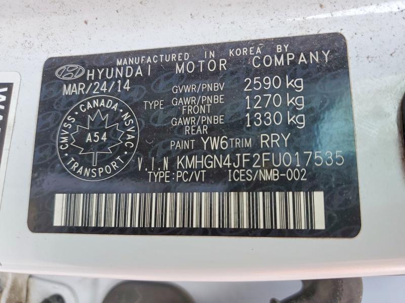 2015 Hyundai Genesis მანქანა იყიდება აუქციონზე, vin: KMHGN4JF2FU017535, აუქციონის ნომერი: 60807436