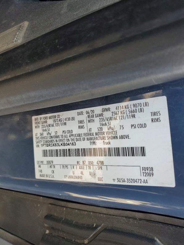 Auction sale of the 2020 Ford Transit, vin: 1FTBR3X83LKB04163, lot number: 63233196