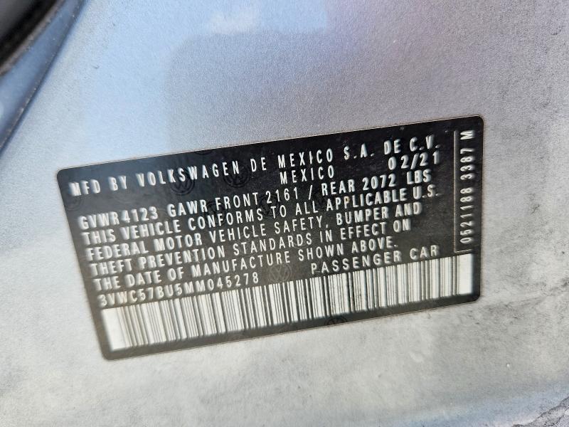 59839846 :رقم المزاد ، 3VWC57BU5MM045278 vin ، 2021 Volkswagen Jetta مزاد بيع